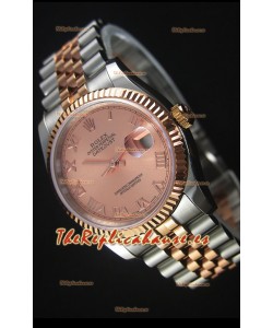 Rolex Datejust Reloj Replica en Oro Rosado, Dial con Numeros Romanos, 36MM con Movimiento Suizo 3135
