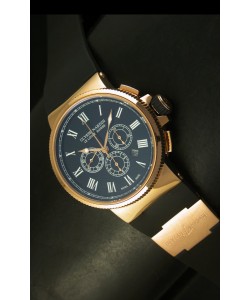 Ulysse Nardin Marine Cronógrafo en Oro Rosado, Dial Negro Numeros Romanos - Réplica Escala 1:1