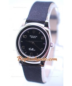 Rolex Celleni Cestello Reloj Suizo Señoras Todo Negro Nilón