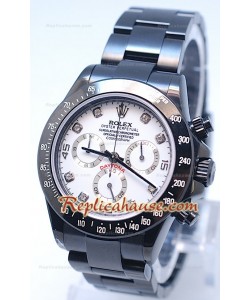 Rolex Daytona Cosmógrafo Edición Project X Design Negro Oscuro y Esfera Blanca con Números en Diamantes
