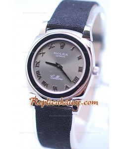 Rolex Celleni Cestello Reloj Suizo Señoras con Esfera Gris Plata y Correa de Nilón 