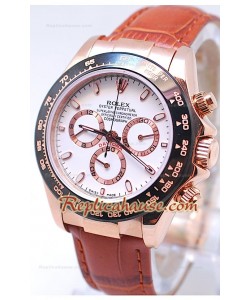 Rolex Daytona Cronógrafo Bisel MonoBlock Cerachrom y Esfera Blanca en Carcasa de Oro Rosa 