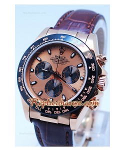 Rolex Daytona Cronógrafo Bisel MonoBloc CeraChrome, Carcasa y Esfera en Oro Rosa y Correa Marrón