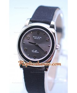 Rolex Celleni Cestello Reloj Suizo Señoras Esfera Gris Plata y Correa de Nilón