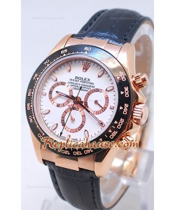 Rolex Daytona Cronógrafo Bisel MonoBlock Cerachrom, Esfera Blanca con Carcasa de Oro Rosa y Correa Negra