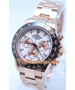 Rolex Daytona Cosmógrafo Bisel MonoBloc CeraChrome con Esfera Blanca y Correa en Oro Rosa
