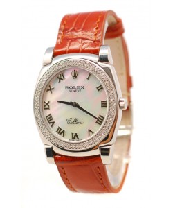 Rolex Celleni Cestello Reloj Suizo Señoras con Esfera Blanca Perla Romana, Correa de Piel y Diamantes en Bisel