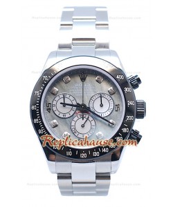 Rolex Daytona Cronógrafo Bisel MonoBloc CeraChrome con Números en Diamantes y Carcasa de Acero - Esfera bombada Blanca