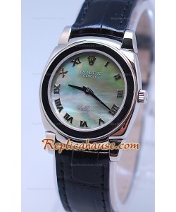 Rolex Celleni Cestello Reloj Suizo Señoras Esfera Verde Perla y Correa de Piel